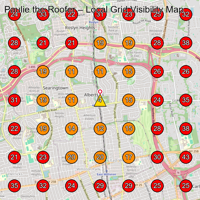 Paulie the Roofer GeoGrid visibility map for Roofing Contractor in Roslyn